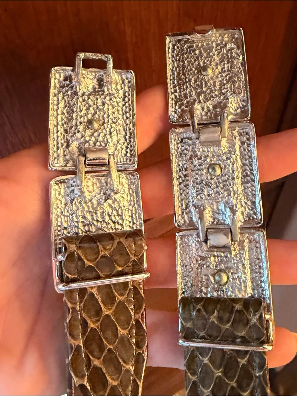 VTG Alexis Kirk Snakeskin Modernist Hook Belt W/Original Dust Bag Rare 80s